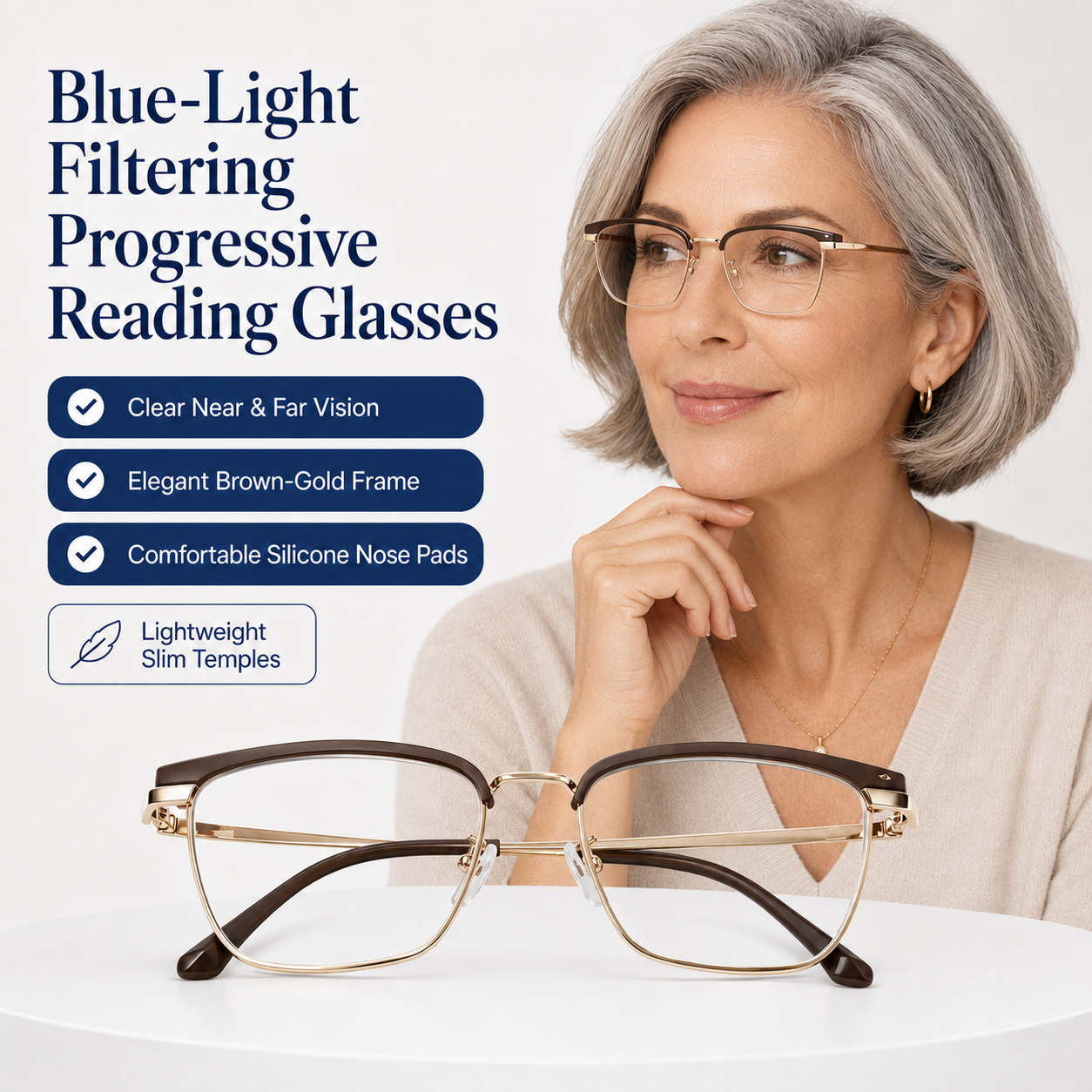 Vea de Cerca y de Lejos al Instante | Gafas de Lectura Progresivas Ultraligeras (+1.0 ~ +4.0) — Compre 1 y Llévate 3