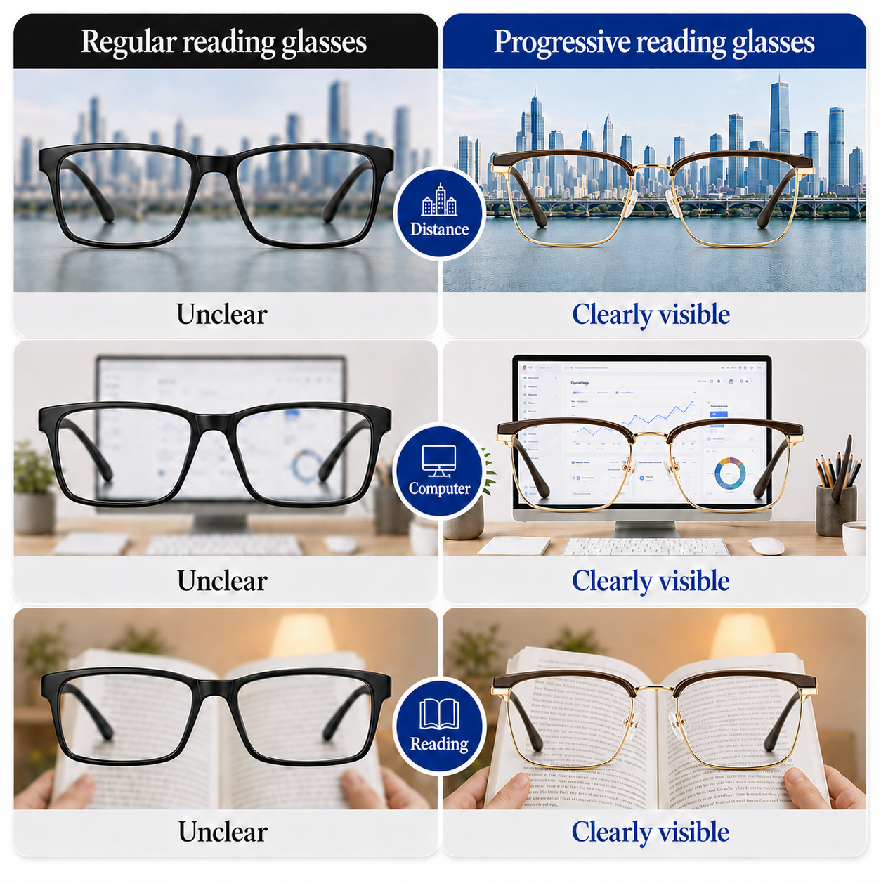 Vea de Cerca y de Lejos al Instante | Gafas de Lectura Progresivas Ultraligeras (+1.0 ~ +4.0) — Compre 1 y Llévate 3